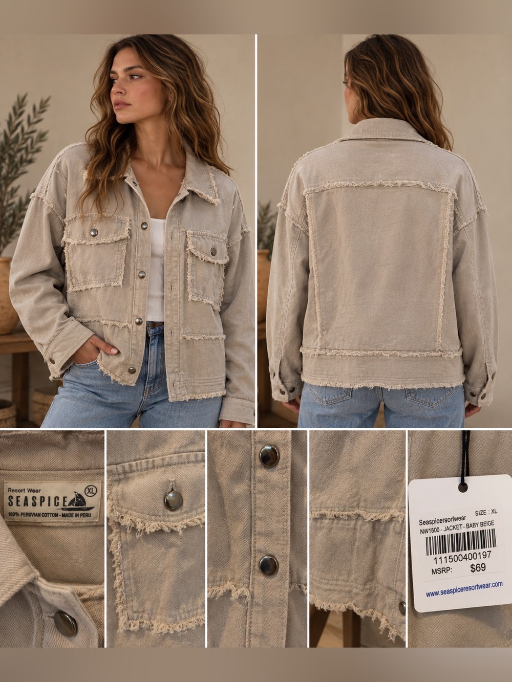Seaspice Baby Beige Frayed Hem Jacket